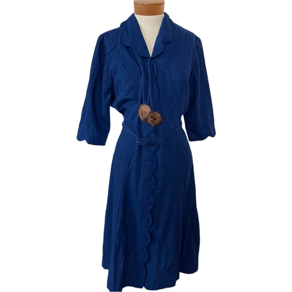 Vintage The House of Shroyers Blue Wool Button Front Dress